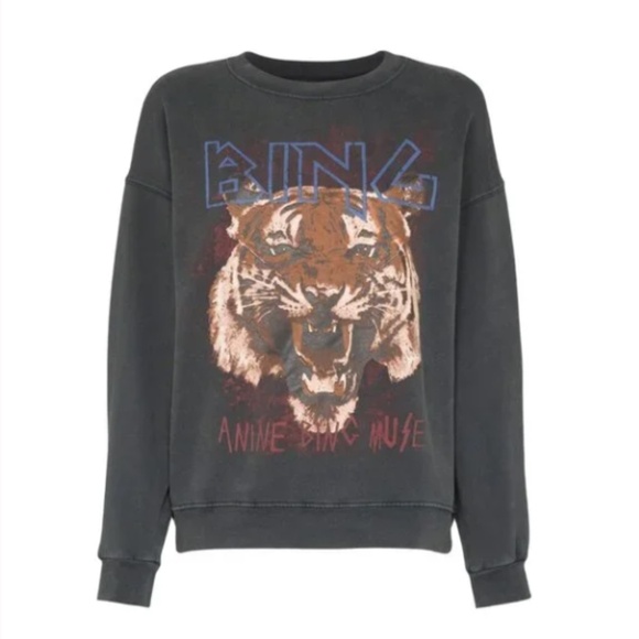 Anine Bing Tiger Sweatshirt Washed Black M - Picture 5 of 10